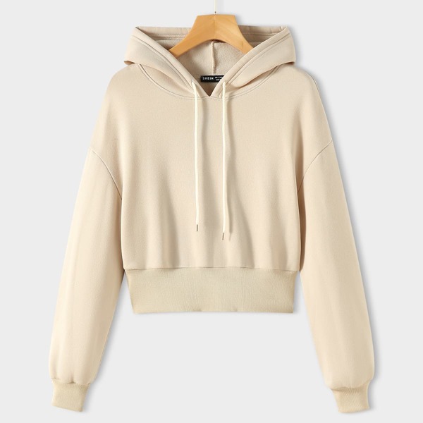 

Drop Shoulder Drawstring Thermal Hoodie, Apricot