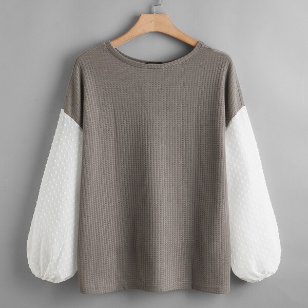 

Plus Colorblock Contrast Swiss Dot Sleeve Tee, Khaki