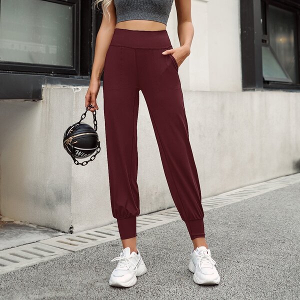 

High Elastic Pocket Sports Pants, Maroon