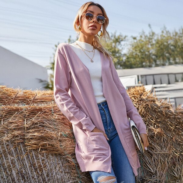 

Open Front Dual Pocket Cardigan, Dusty pink