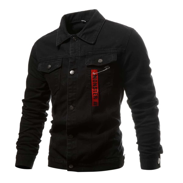 

Men Letter Tape Flap Pockets Denim Jacket, Black