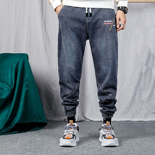 

Men Letter Graphic Drawstring Waist Joggers, Dark wash