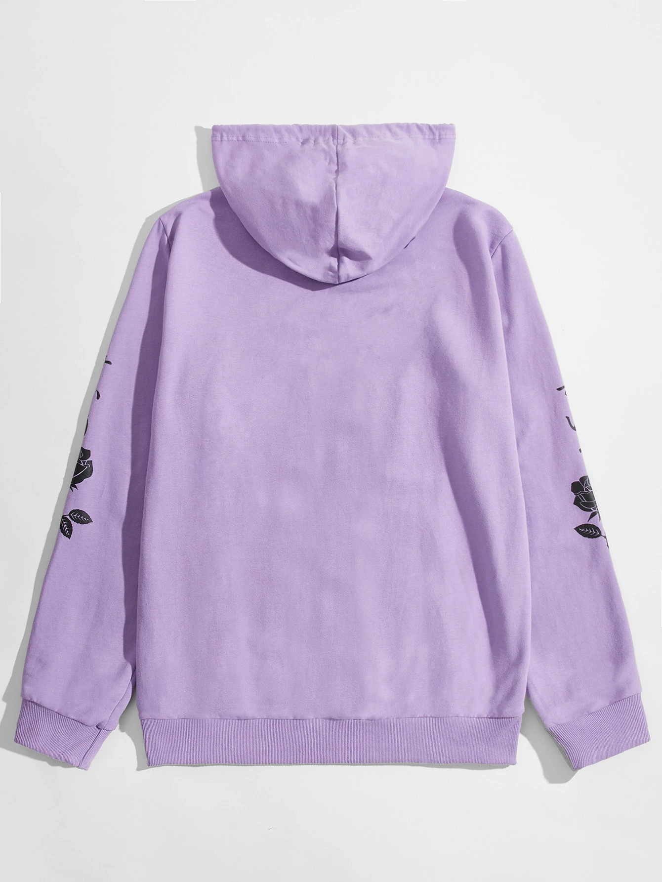 men rose print pocket front hoodie