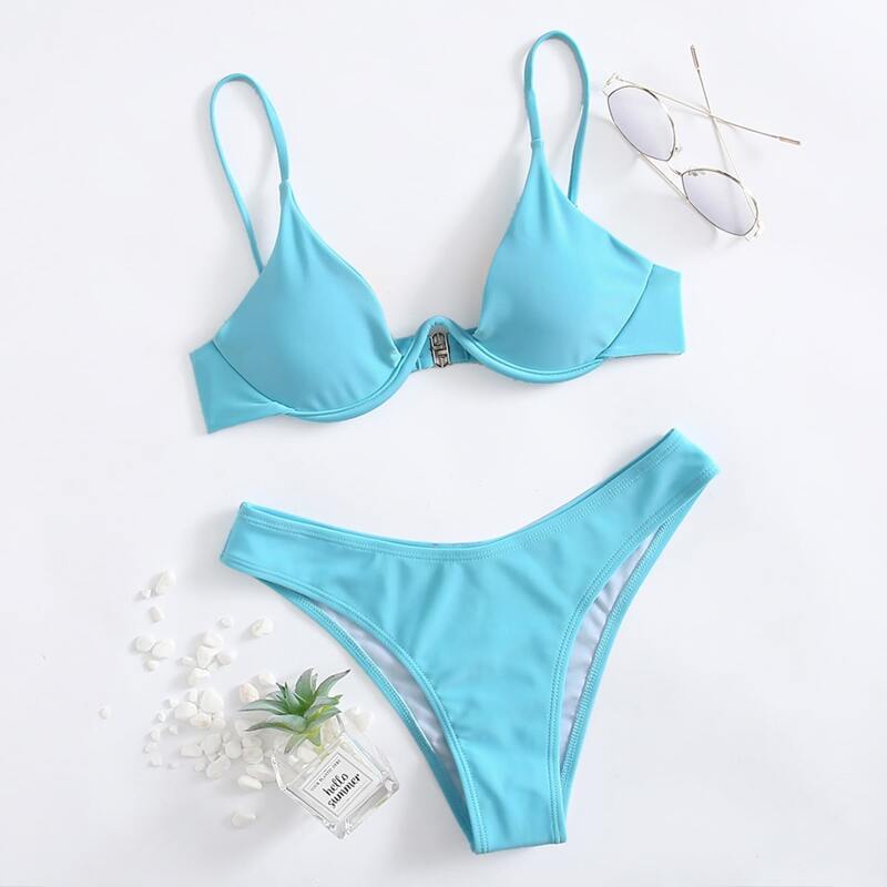 

Solid Underwire Bikini Swimsuit, Mint blue
