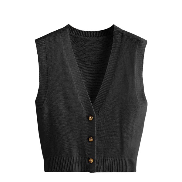 

Button Front Sleeveless Cardigan, Dark grey