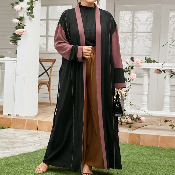 

Plus Color Block Drop Shoulder Kimono, Black