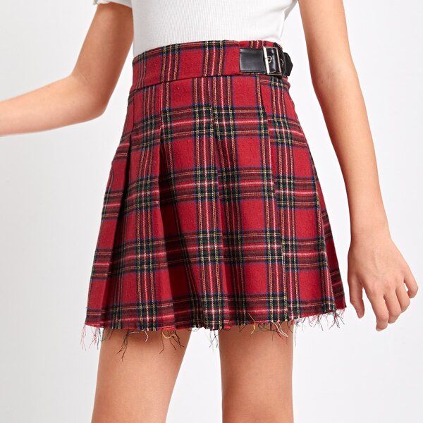 

Girls Tartan High Waist Pleated Skirt, Multicolor