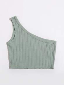 SHEIN EZwear 單肩羅紋針織短版上衣 - 薄荷綠 - 查看 2