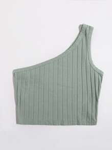 SHEIN EZwear 單肩羅紋針織短版上衣 - 薄荷綠 - 查看 3