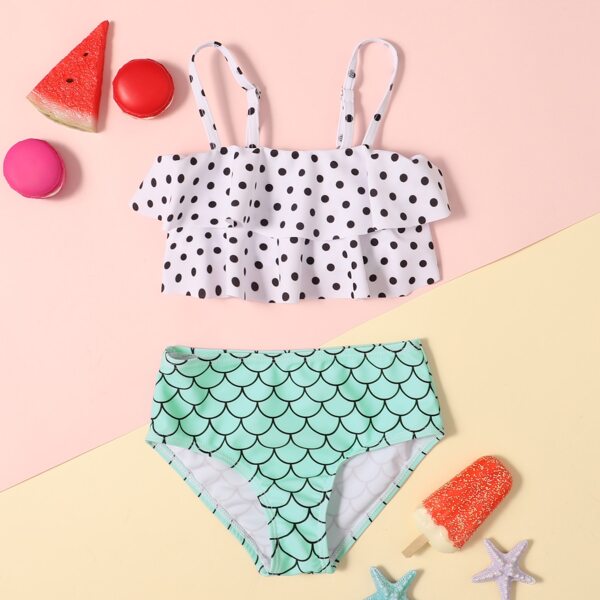 

Toddler Girls Polka Dot & Fish Scale Print Bikini Swimsuit, Multicolor