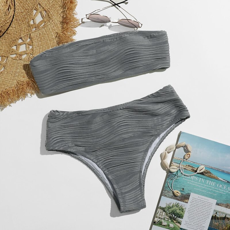 

Plain Bandeau Bikini Swimsuit, Grey
