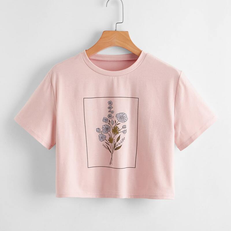 

Floral Print Crop Top, Baby pink