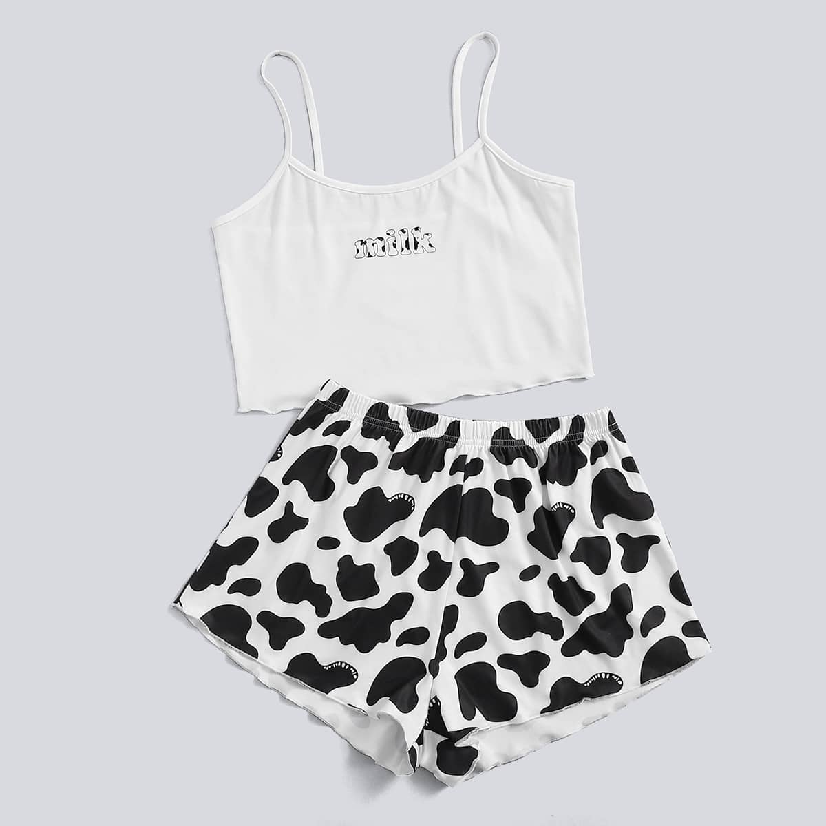 

Letter & Cow Print PJ Set, Black and white