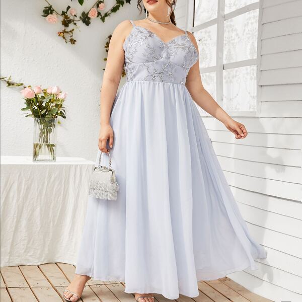 

Plus Contrast Sequins Cami Prom Dress, Light grey