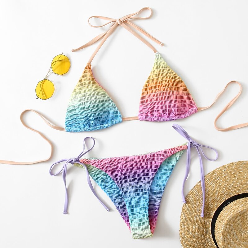 

Ombre Smocked Bikini Swimsuit, Multicolor
