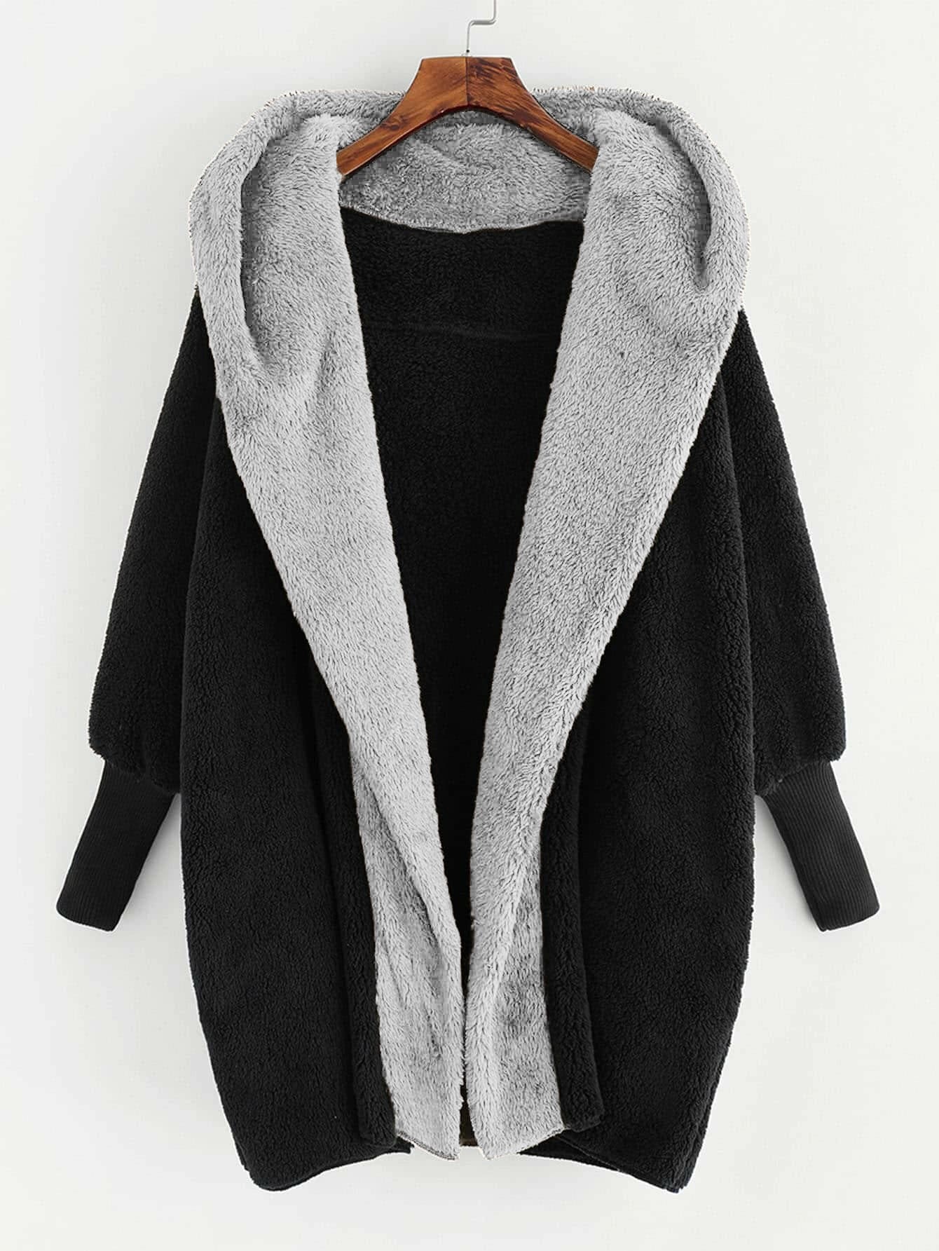 Plus Open Front Hooded Teddy Coat thumbnail