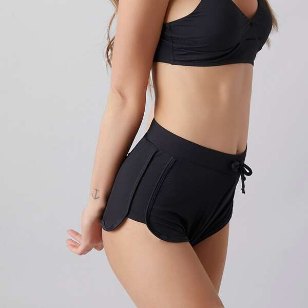 

Rib Tie Front Bikini Shorts, Black