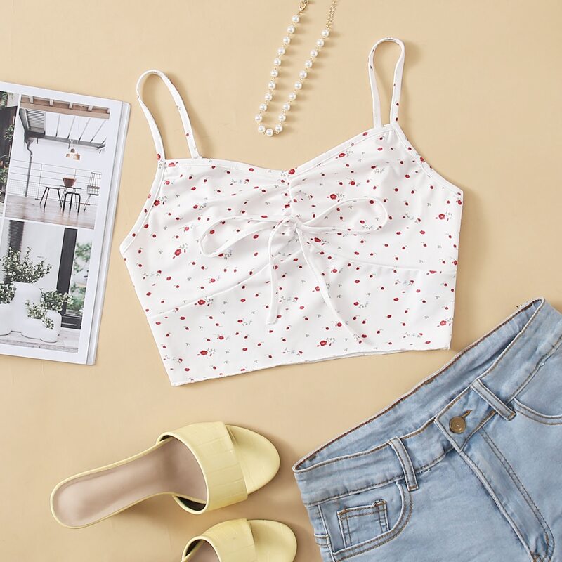 

Tie Front Ditsy Floral Cami Top, White