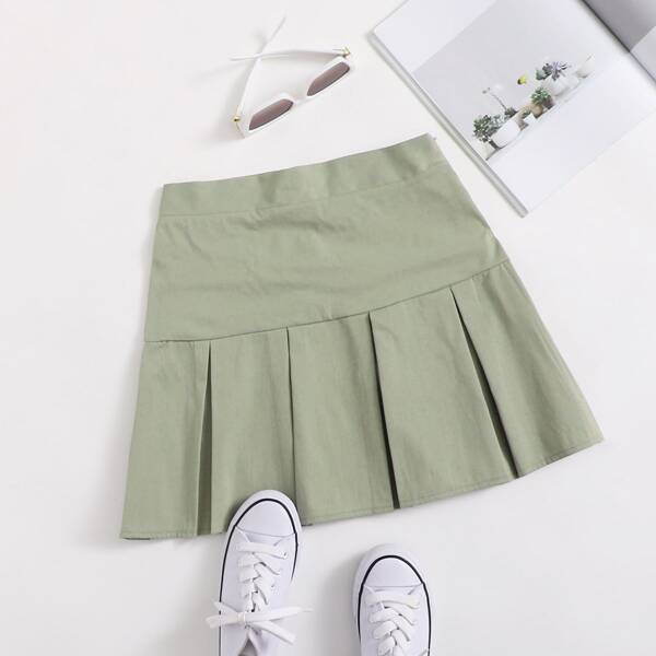 

Zip Side Pleated Skirt, Mint green