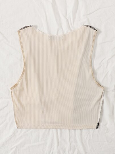 Color Block Stitch Trim Crop Tank Top