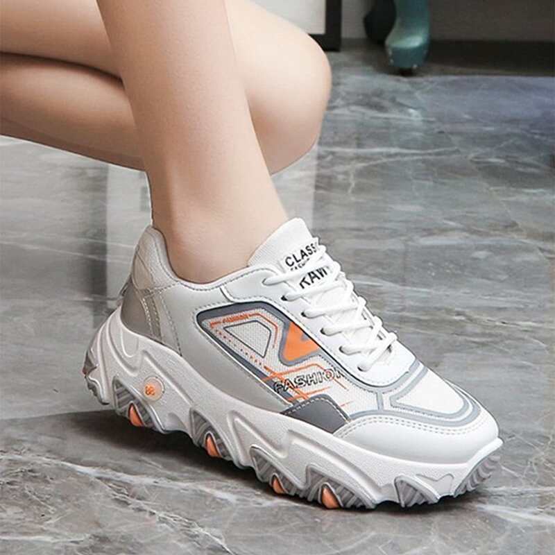 

Lace-up Front Chunky Sneakers, White