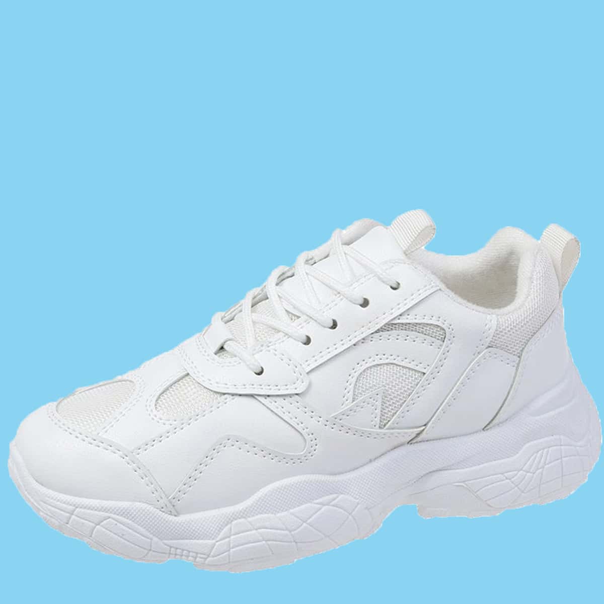 

Lace-up Front Mesh Chunky Sneakers, White