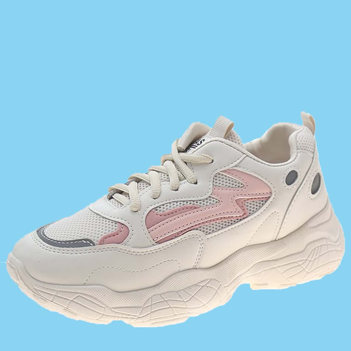 

Lace-up Mesh Panel Chunky Sneakers, Beige