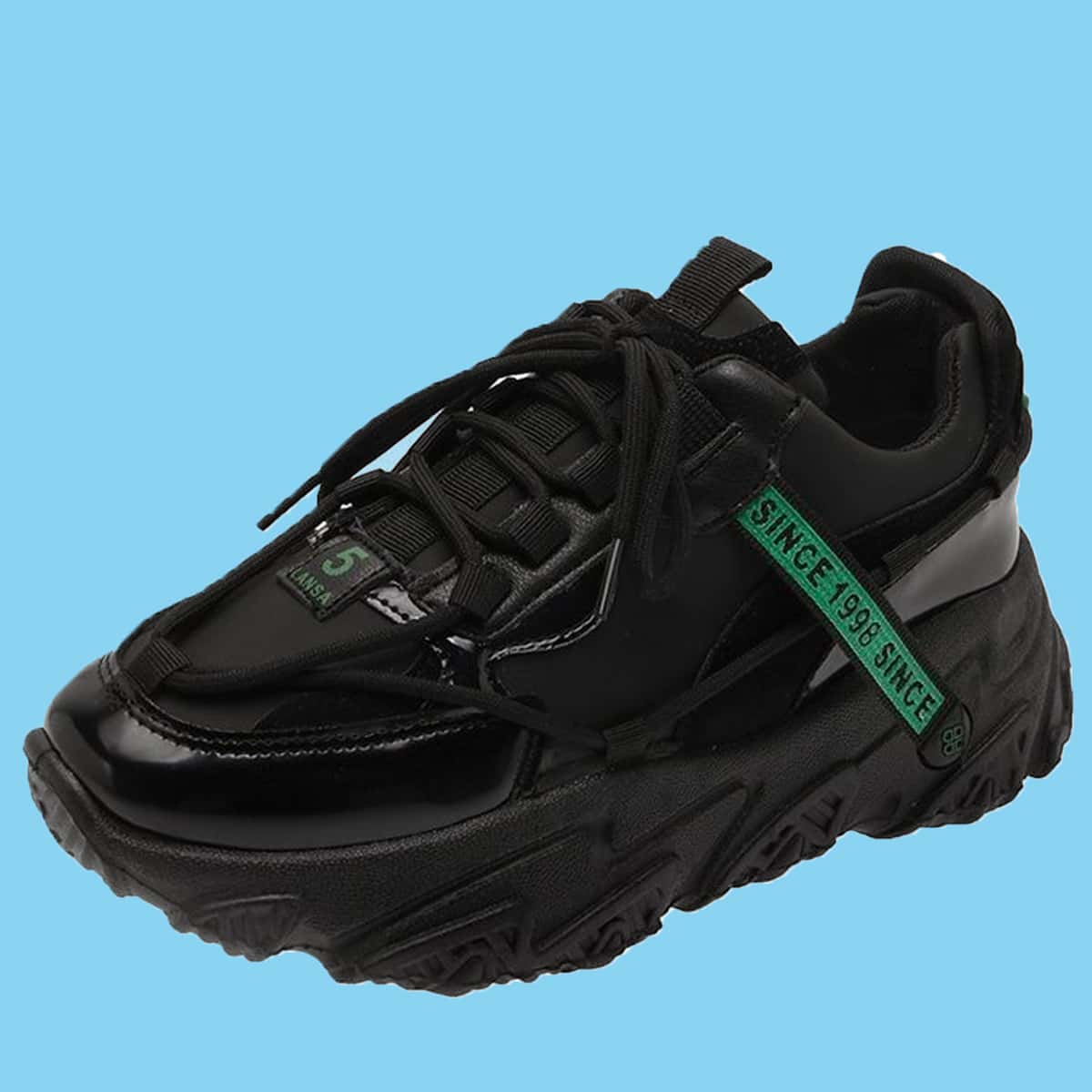 

Letter Graphic Lace-up Chunky Sneakers, Black