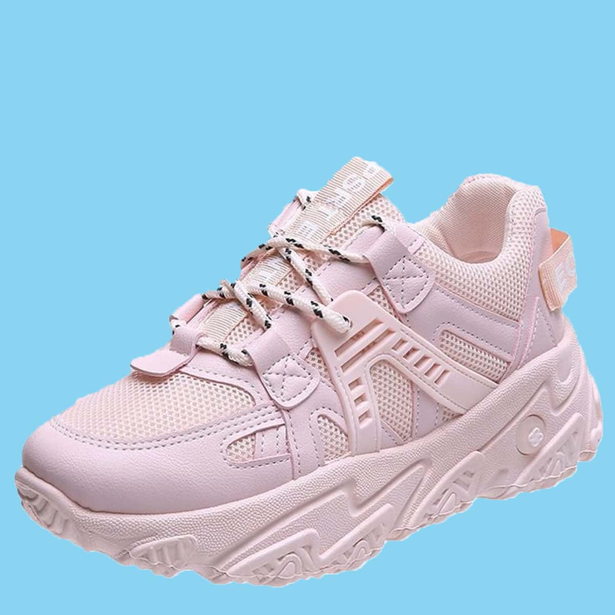 

Lace-up Front Mesh Chunky Sneakers, Baby pink
