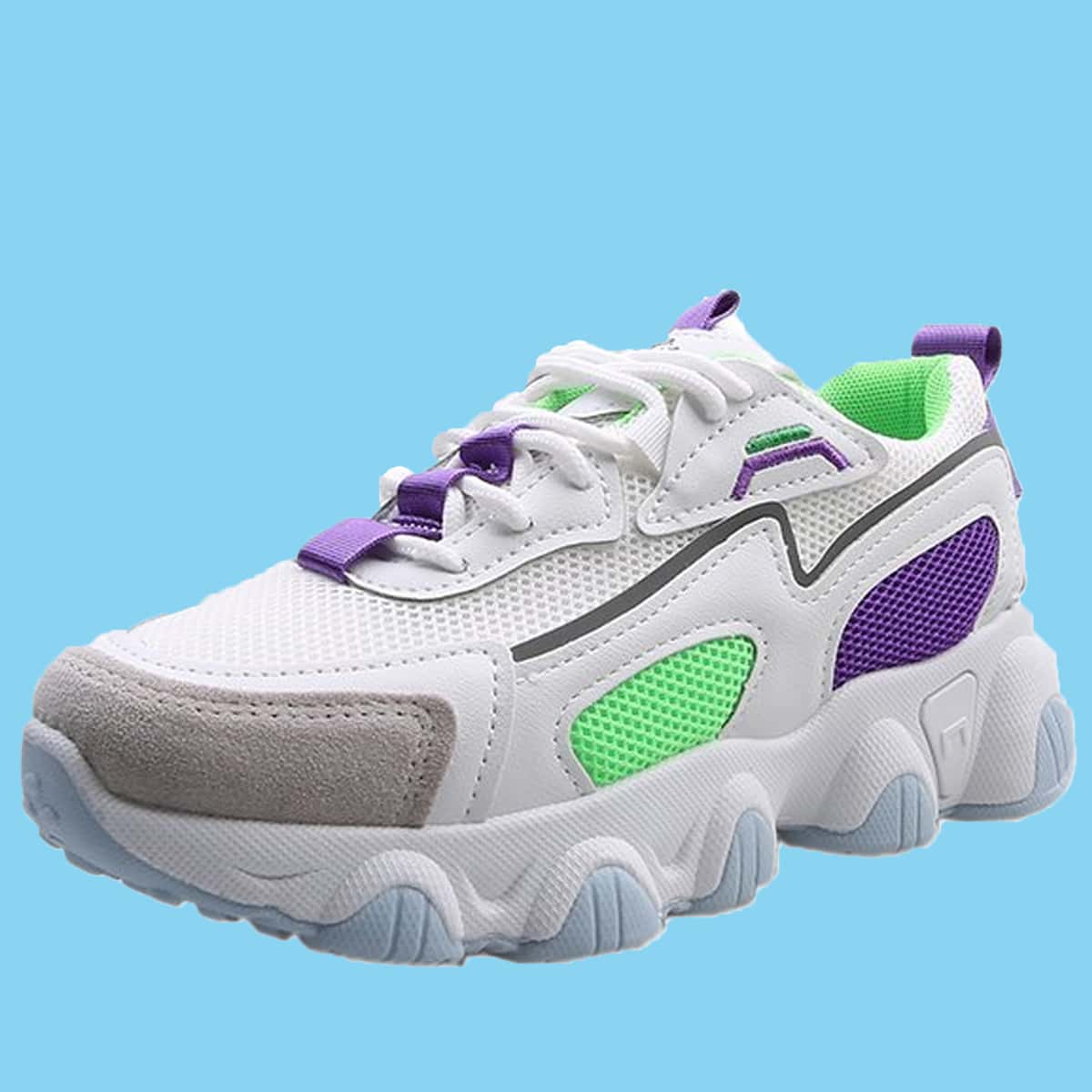 

Colorblock Lace-up Mesh Chunky Sneakers, White