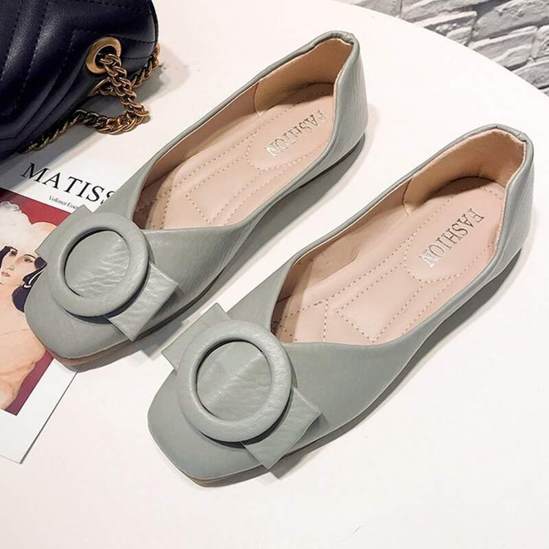 

Ring Decor Square Toe Flats, Green
