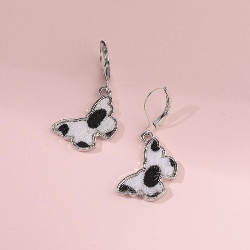 

1pair Butterfly Shaped Drop Earrings, Black and white