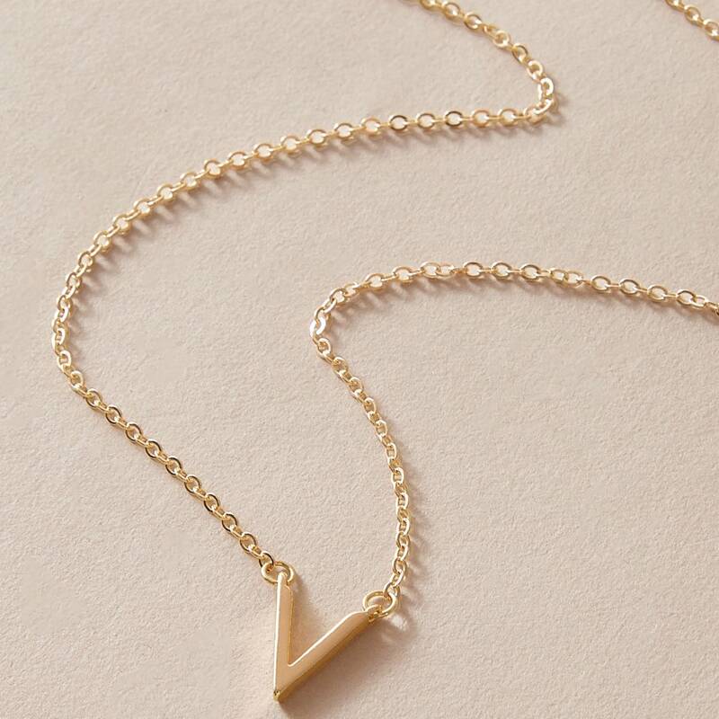 

Letter V Pendant Necklace, Gold