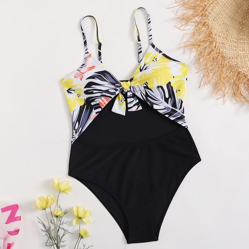 

Floral Pattern Cami One Piece Swimsuit, Multicolor
