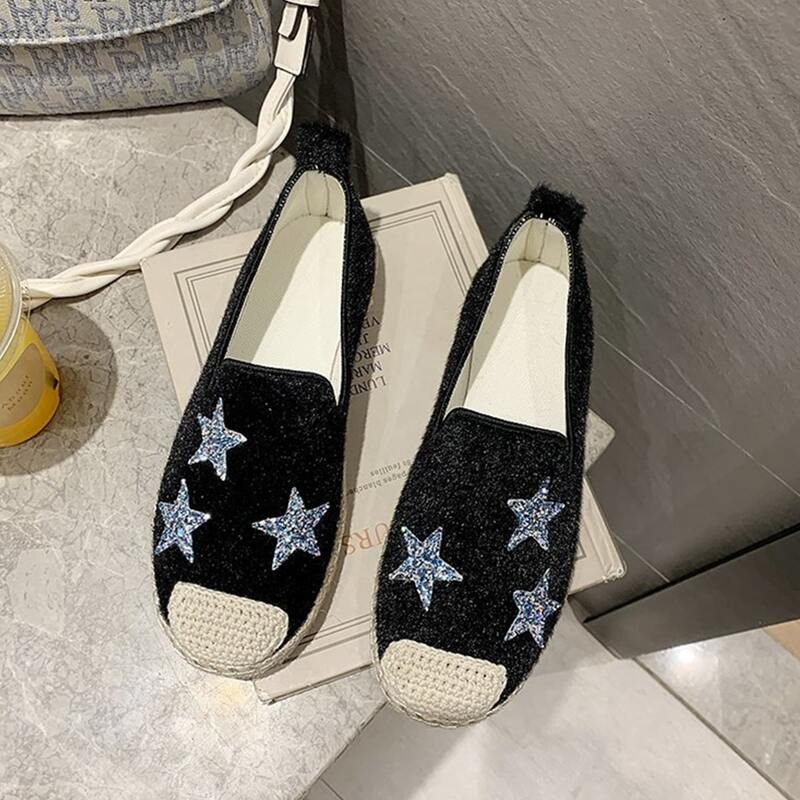 

Star Print Espadrille Flats, Black