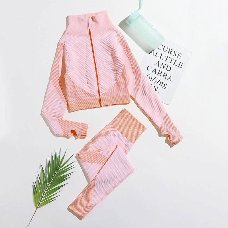 

Contrast Striped Zip Up Sports Jacket & Sports Leggings, Baby pink
