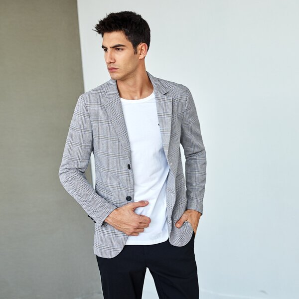

Men Lapel Collar Plaid Blazer, Multicolor