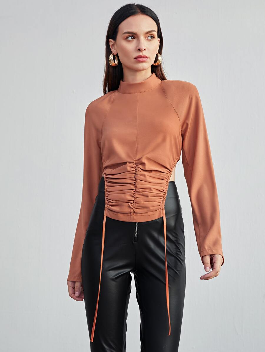 SHEIN بلايز الثنية الصاف كاجوال - البرتقالي مرهق - مشاهدة 1