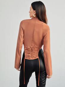 SHEIN بلايز الثنية الصاف كاجوال - البرتقالي مرهق - مشاهدة 2
