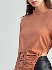 SHEIN بلايز الثنية الصاف كاجوال - البرتقالي مرهق - مشاهدة 4