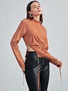 SHEIN بلايز الثنية الصاف كاجوال - البرتقالي مرهق - مشاهدة 5