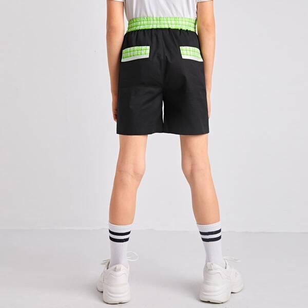 

Boys Elastic Waist Contrast Plaid Panel Shorts, Black