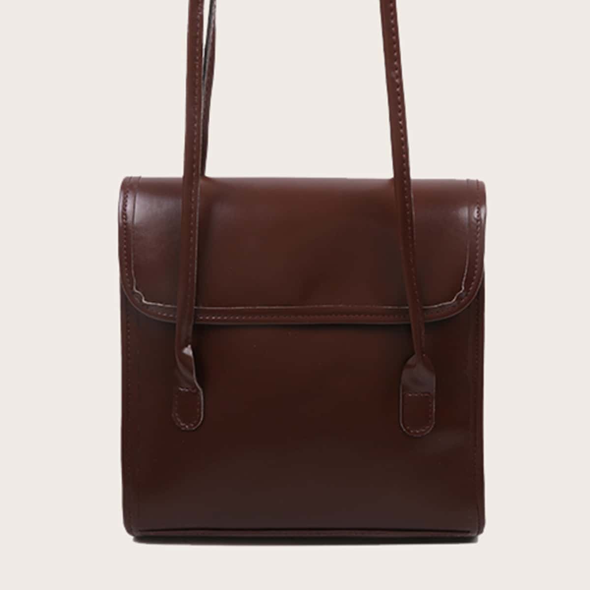 

Solid Flap Shoulder Bag, Brown