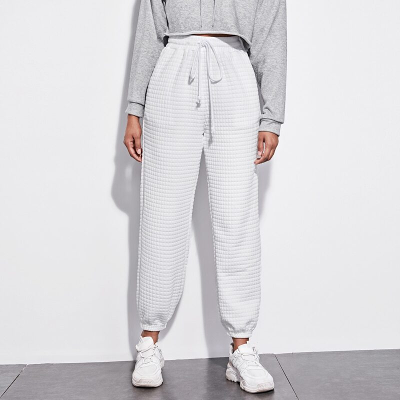 

Drawstring Quilted Solid Joggers, White