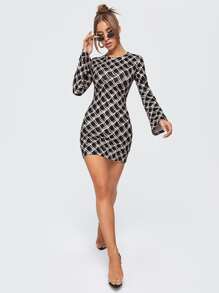 Long sleeve fitted mini dress Clearance