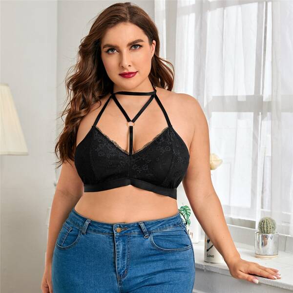 

Plus Floral Lace Choker Bralette, Black