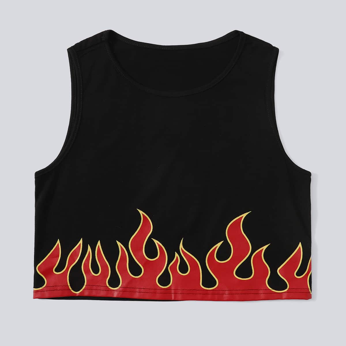 

Flame Graphic Crop Tank Top, Black