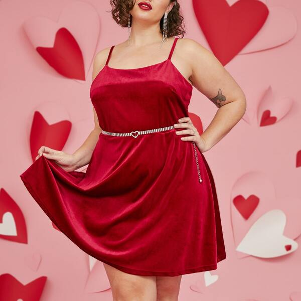

Plus Velvet Zipper Back Cami Dress Without Belt, Burgundy