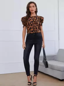 SHEIN Clasi 滿版圖案泡泡袖上衣 - 彩色 - 查看 4