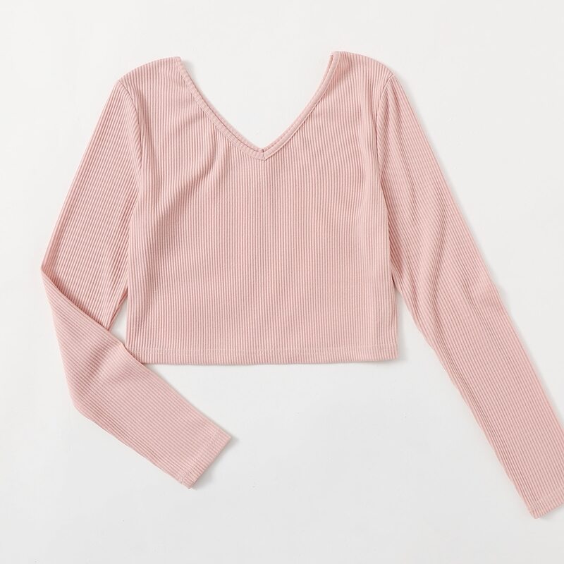 

Solid Ribbed Crop Tee, Baby pink